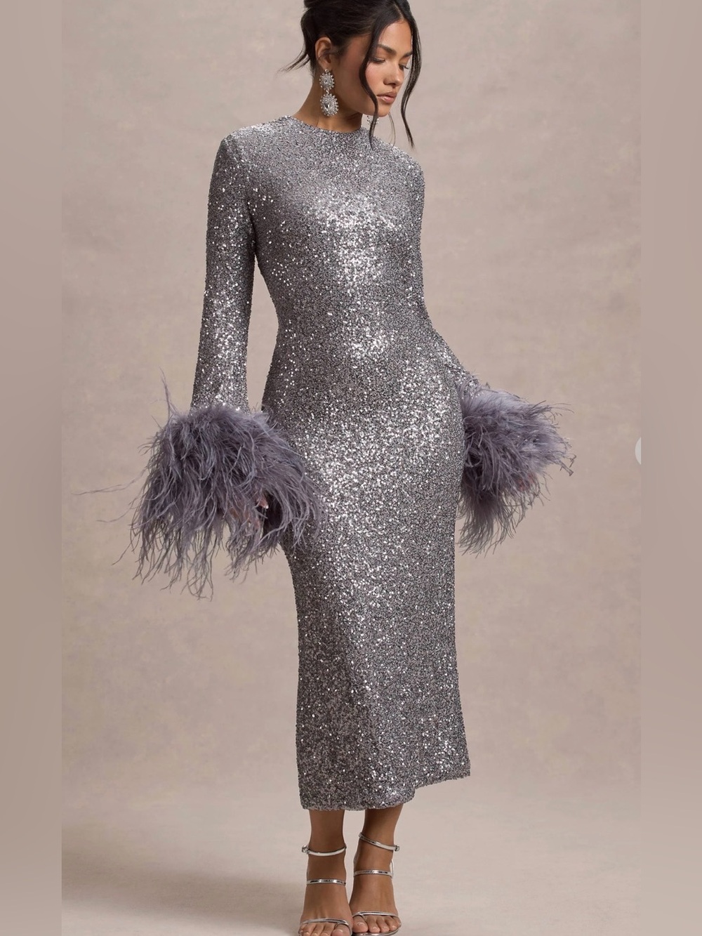 Club L London North Star Silver Sequin Gown